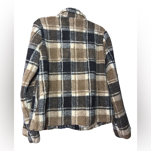 Neutral brown toned plaid sherpa jacket - Picture 3 of 3